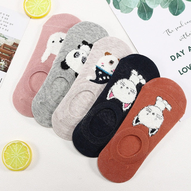 Lot Cute Harajuku Animal Women Socks Set Cat Dog Rabbit Panda Low Cut Short Sock