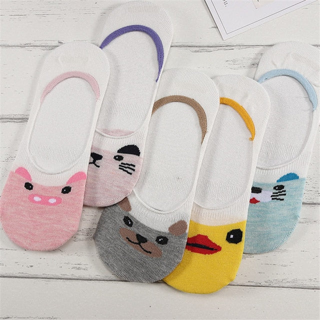 Lot Cute Harajuku Animal Women Socks Set Cat Dog Rabbit Panda Low Cut Short Sock