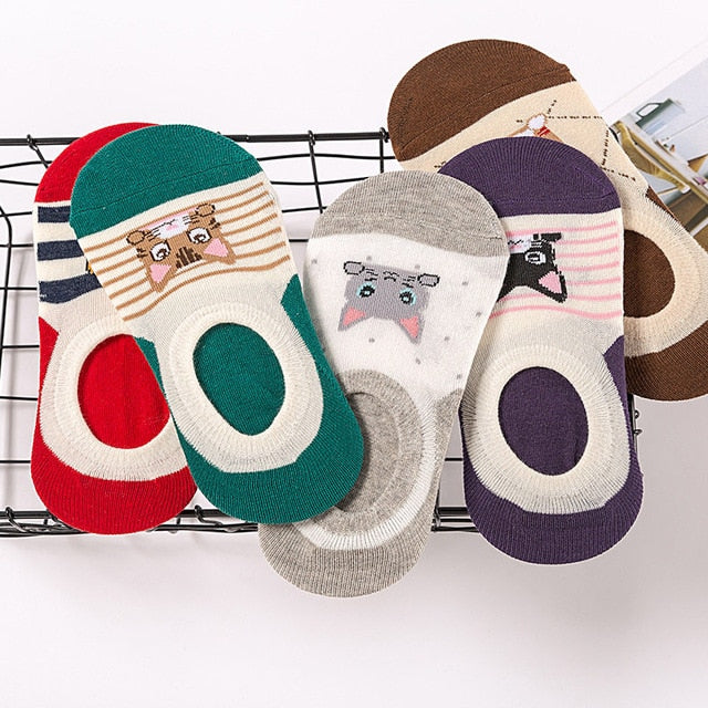 Lot Cute Harajuku Animal Women Socks Set Cat Dog Rabbit Panda Low Cut Short Sock