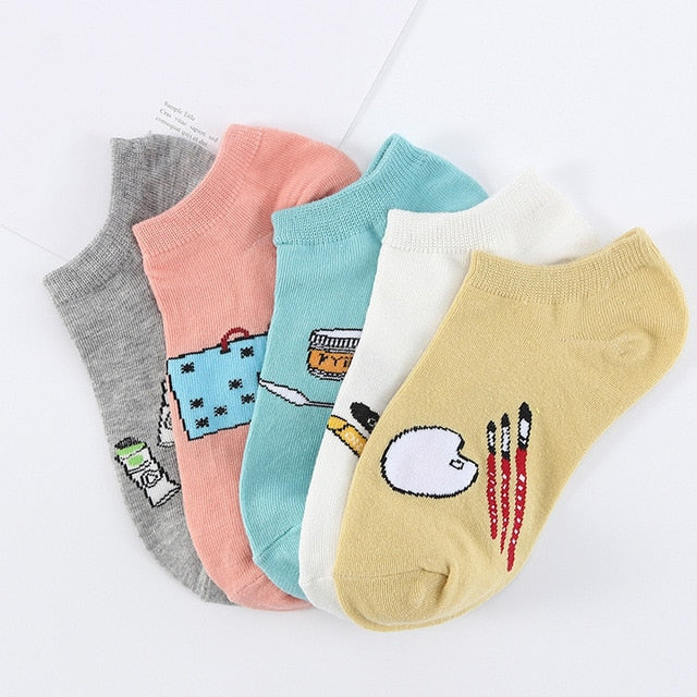 Lot Cute Harajuku Animal Women Socks Set Cat Dog Rabbit Panda Low Cut Short Sock