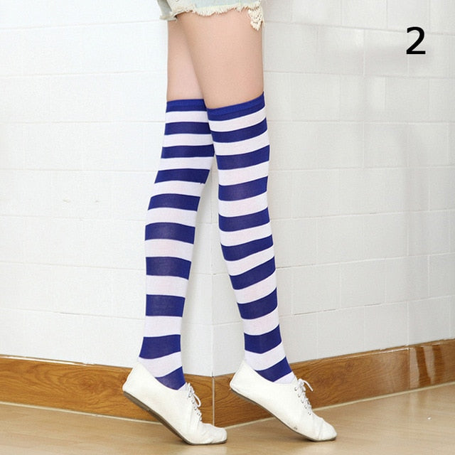 Long Stripe Printed Thigh High Cotton Socks