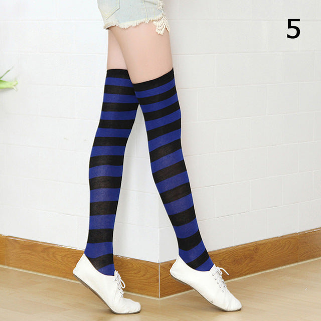 Long Stripe Printed Thigh High Cotton Socks