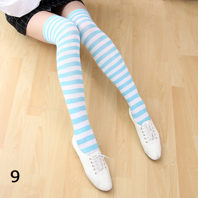 Long Stripe Printed Thigh High Cotton Socks