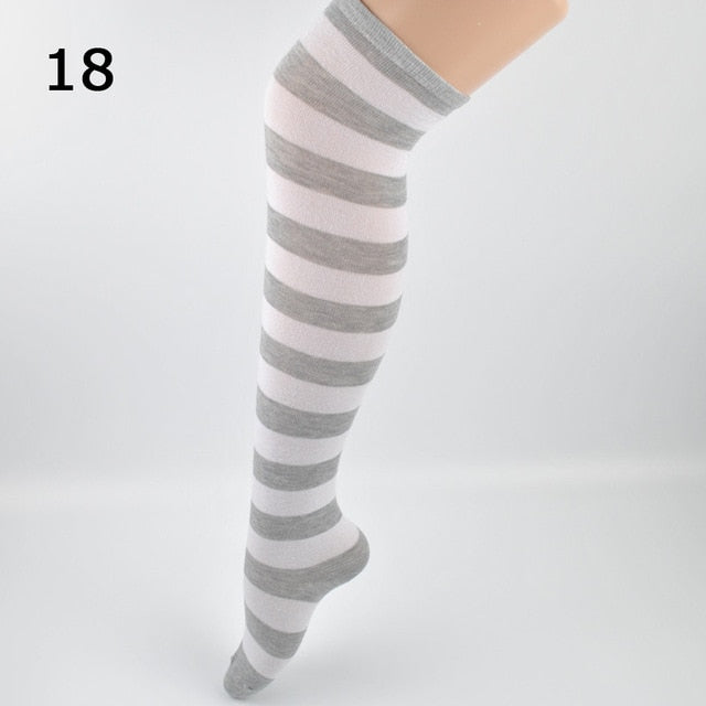 Long Stripe Printed Thigh High Cotton Socks