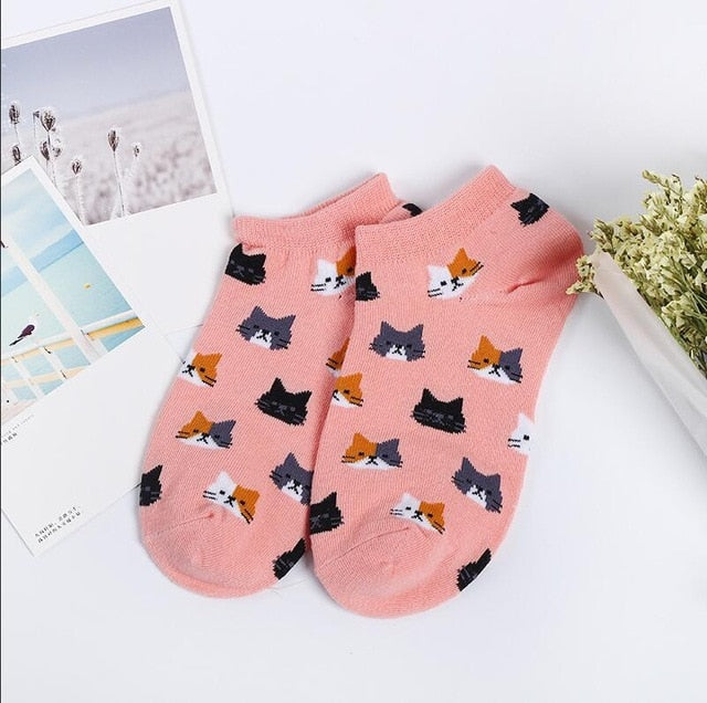 eTya Women New Cotton Socks Spring Summer Fashion Cartoon Pattern Ladies Simple Sock Slippers Cute Cat Short Socks Wholesale