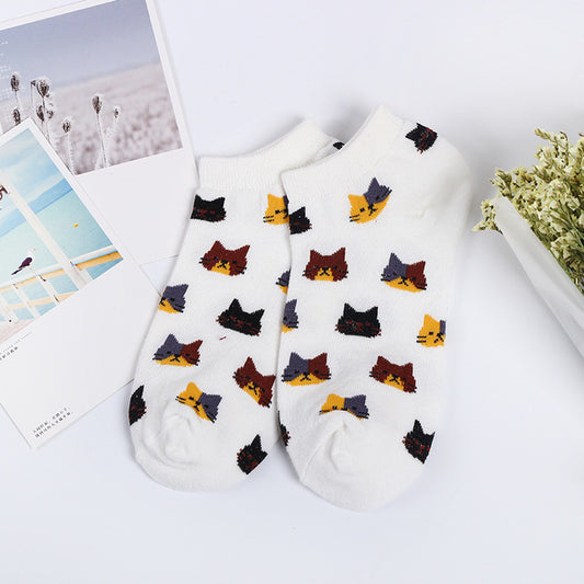 eTya Women New Cotton Socks Spring Summer Fashion Cartoon Pattern Ladies Simple Sock Slippers Cute Cat Short Socks Wholesale