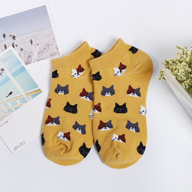 eTya Women New Cotton Socks Spring Summer Fashion Cartoon Pattern Ladies Simple Sock Slippers Cute Cat Short Socks Wholesale
