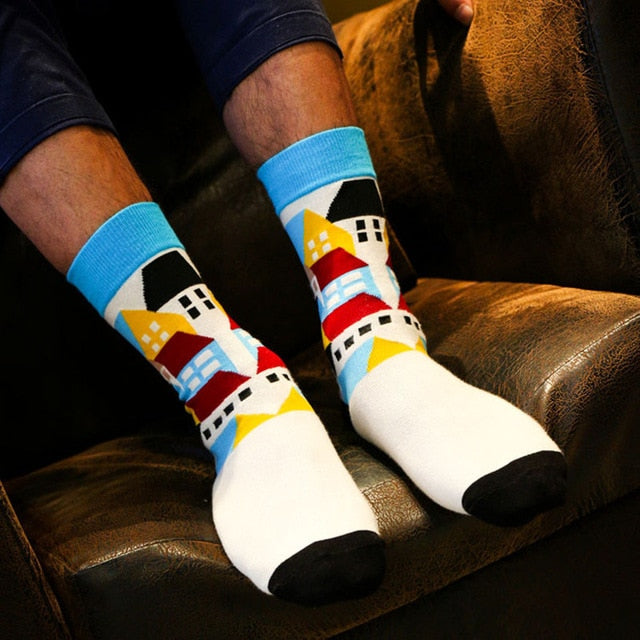 Colorful Stripes Men's Cotton Crew Dress Socks