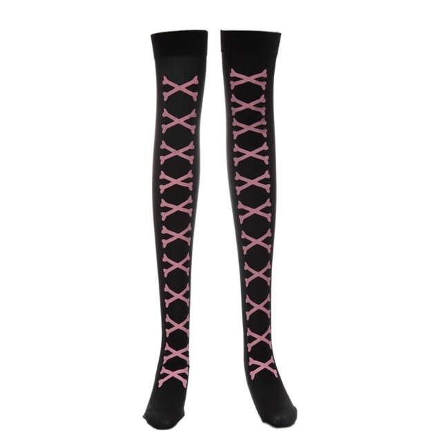 Halloween Skeleton Long Knee High Socks Costume Masquerade Carnival Cosplay Soft