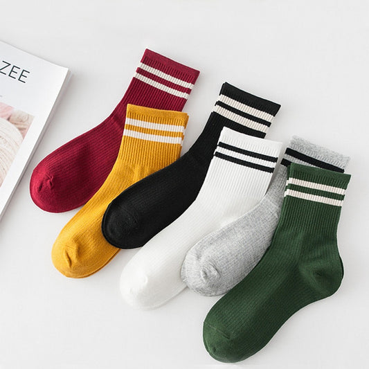 Cotton Loose Striped Women's Crew Socks