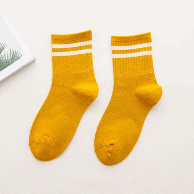 Cotton Loose Striped Women's Crew Socks
