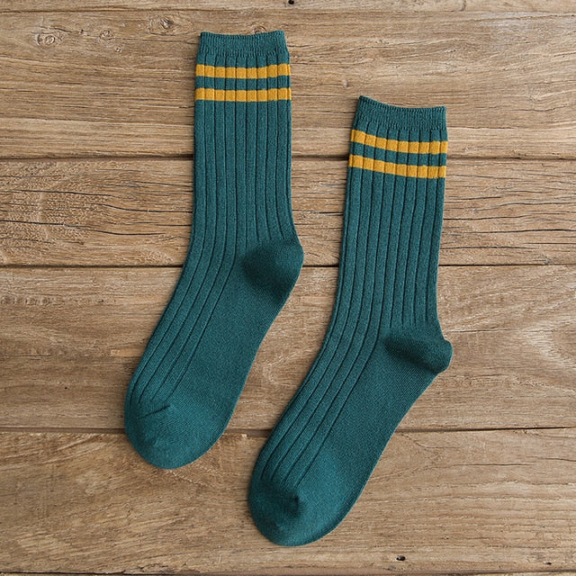 Japanese Loose Harajuku, Solid colors ,Needles Knitting Striped Cotton Socks