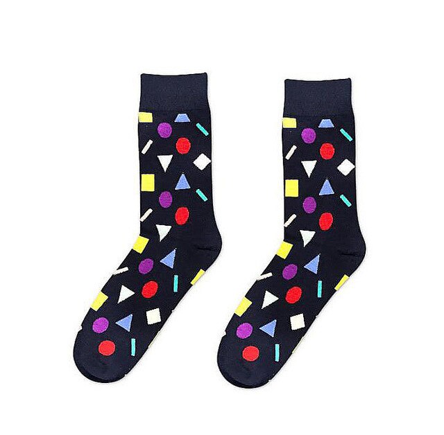 Men Happy Funny Socks Geometric Stripe Square Dot Colorful Personality Male Korea Street Harajuku Hip Hop Socks Autumn Winter