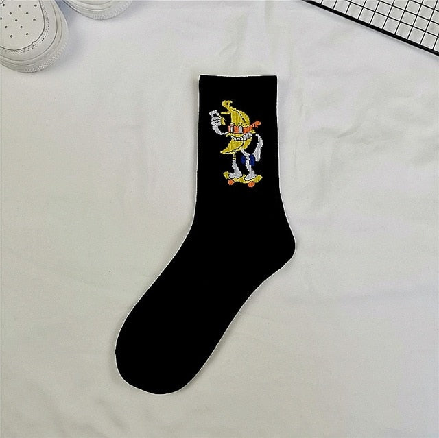 Korean style fashion fun hip hop skateboard socks street style cartoon banana cactus moon flame socks unisex happy long socks