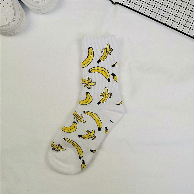 Korean style fashion fun hip hop skateboard socks street style cartoon banana cactus moon flame socks unisex happy long socks