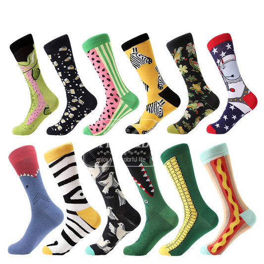 MYORED 12 pairs/Lot  mens party colorful bright socks cartoon animal socks for male female Novelty Dot cotton Funny socks NO BOX