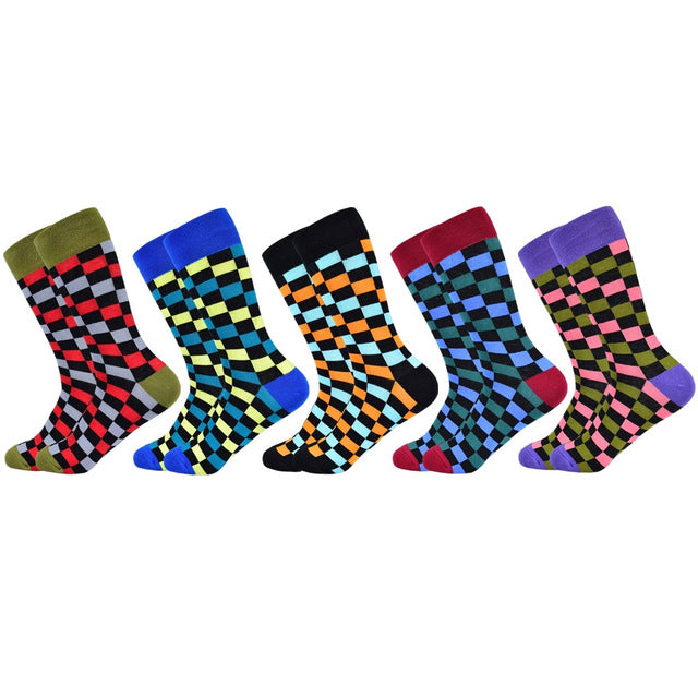 Hot Sale men socks 2019 new colorful gifts for men cotton mens socks geometric lattice classic business casual happy socks men