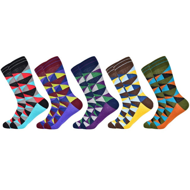 Hot Sale men socks 2019 new colorful gifts for men cotton mens socks geometric lattice classic business casual happy socks men