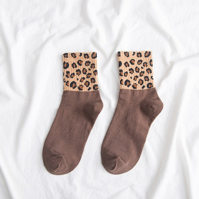 Soft Women's Leopard Print Mid Length Socks
