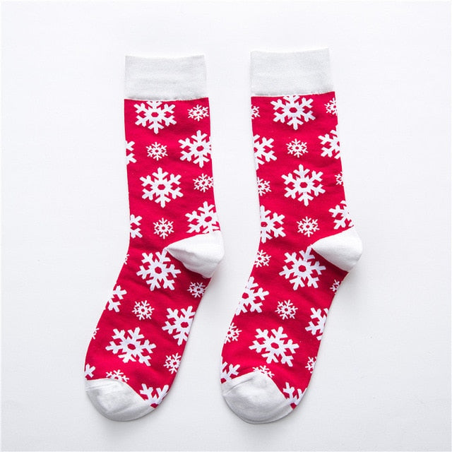 Color Funny Color Christmas Cotton Men/Women Socks of Pattern Cane Snowflake Ginger Pie Man Holiday Novelty Red Winter Fuzzy Red