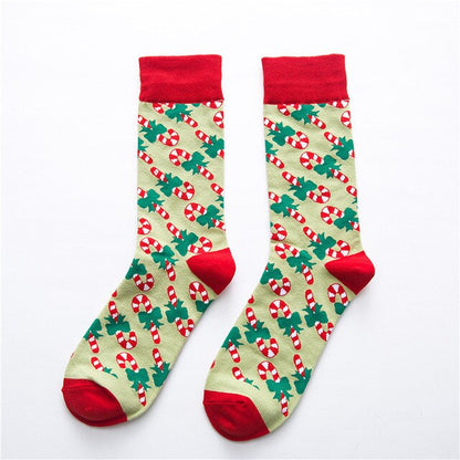 Color Funny Color Christmas Cotton Men/Women Socks of Pattern Cane Snowflake Ginger Pie Man Holiday Novelty Red Winter Fuzzy Red