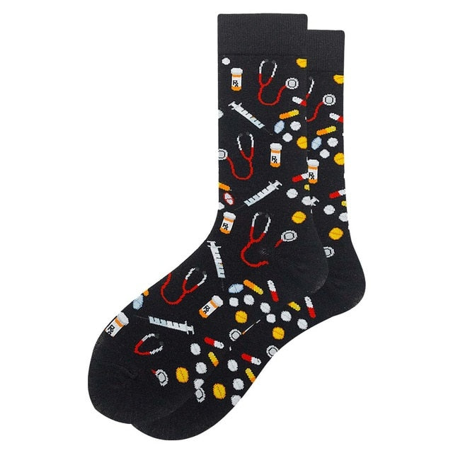 Colorful Men's Socks Harajuku Colorful Happy Funny symbol International chess geometric Formula Cotton Sock Christmas Gift