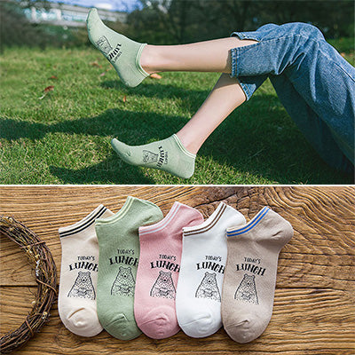 Women's Cotton Happy Funny Invisible Socks With Print Cartoon Animal Casual Short Socks Cute Summer Thin Ankle Socks 5 Pairs/Lot