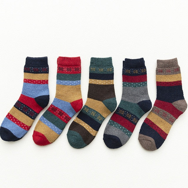 5Pairs/lot New Witner Thick Warm Wool Women Socks Vintage Christmas Socks Colorful Socks Gift Free size YM7020