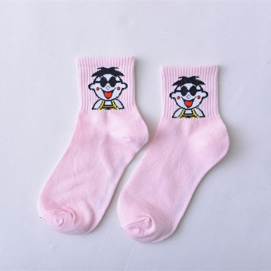 Women Daily Socks Harajuku Korea Japanese Cotton Kitten Flame Ulzzang Socks Men Chinese Cactus Gun Shark Alien Christmas Socks