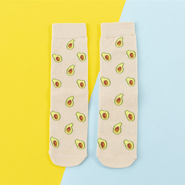 Women Socks Funny Cute Cartoon Fruits Banana Avocado Lemon Egg Cookie Donuts Food Happy colorful novelty skateboard Socks