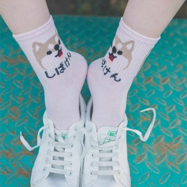 Japanese Kawaii Women Animals Cartoon Tube Socks Cute Egg Rabbit Panther Cotton Long Socks Female and Ladies Pink Milk White Sox