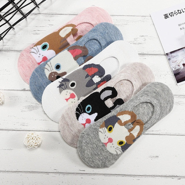 Lot Cute Harajuku Animal Women Socks Set Cat Dog Rabbit Panda Low Cut Short Sock