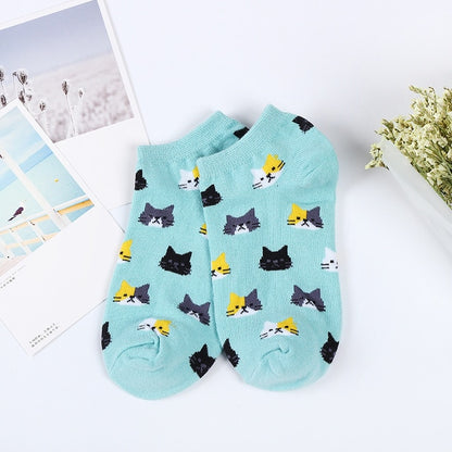 eTya Women New Cotton Socks Spring Summer Fashion Cartoon Pattern Ladies Simple Sock Slippers Cute Cat Short Socks Wholesale