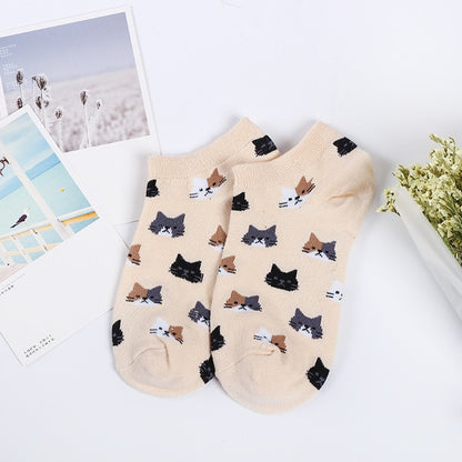 eTya Women New Cotton Socks Spring Summer Fashion Cartoon Pattern Ladies Simple Sock Slippers Cute Cat Short Socks Wholesale